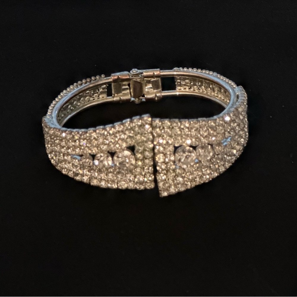 Sparkling Paved Rhinestone, Silver Cuff Bracelet